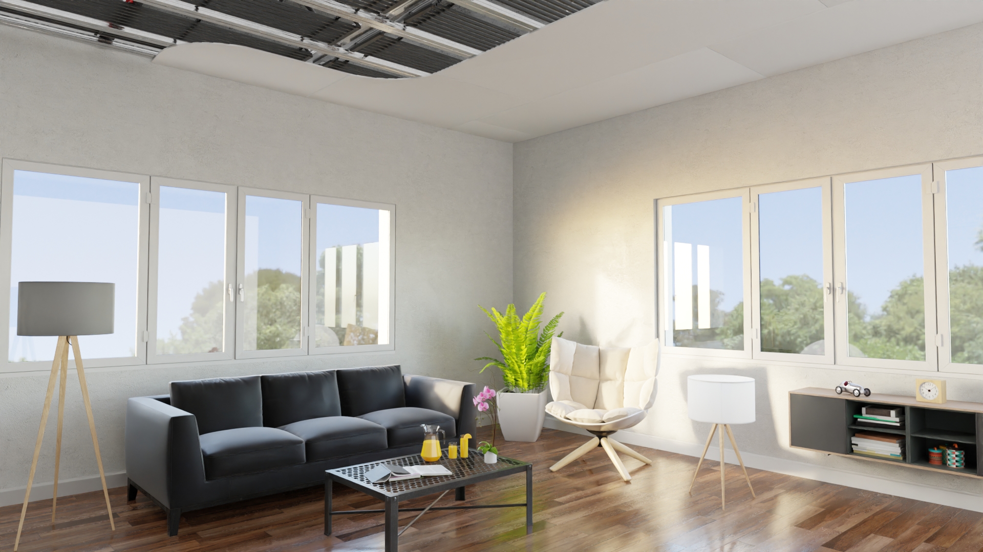 Ceiling system: Drywall construction with metal substructure